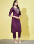 Designer Party Wear Silk Blend Readymade Suit Collection Purple Silk Blend Pant Straight Back View